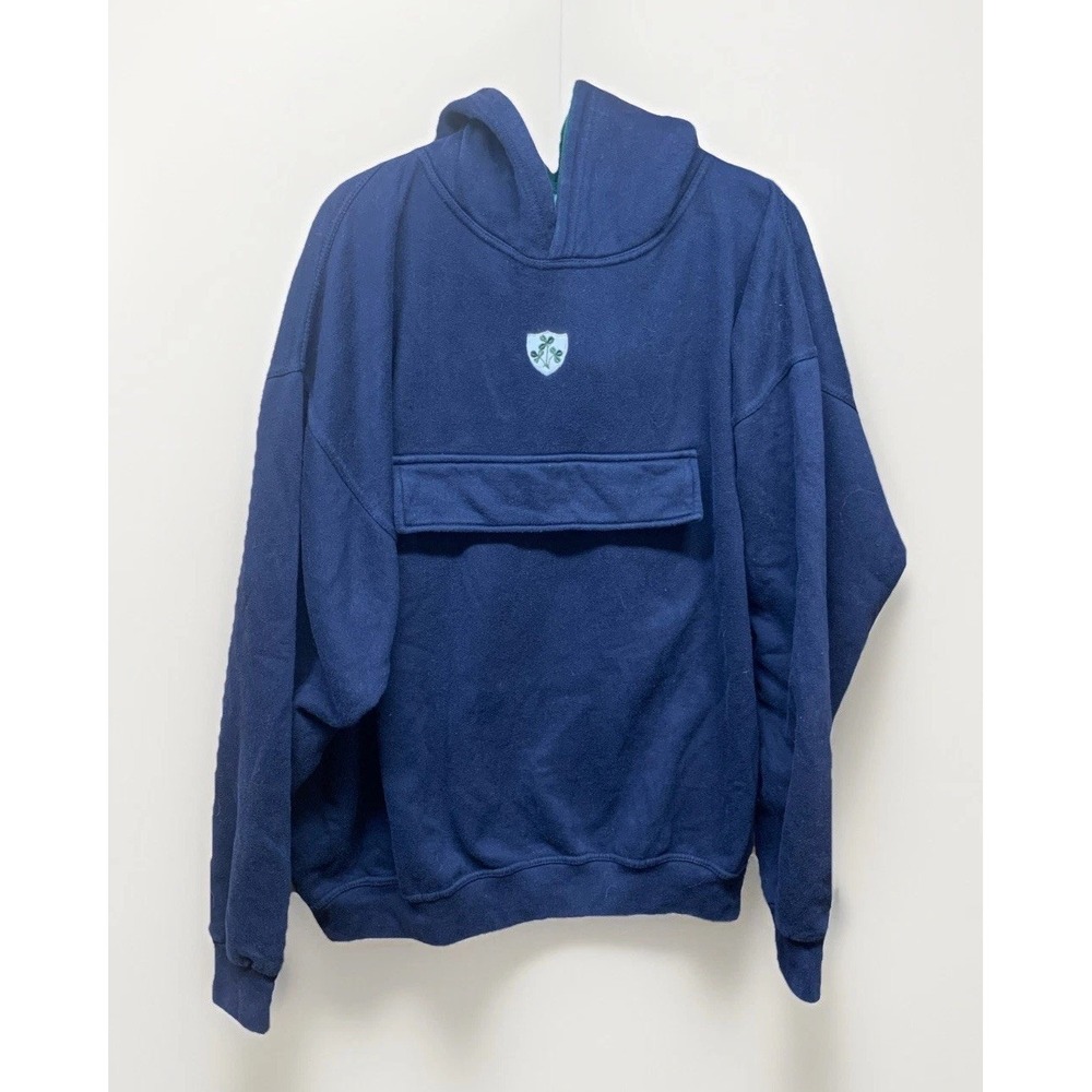 SIZE XL BLUE Vintage Cara Craft Blue Mens Sweater Front Zip Pocket Irish Hoodie